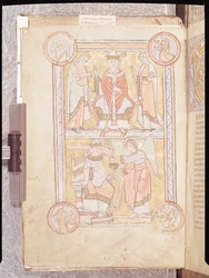 St. Gregory the Great Between His Father, Gordien, and His Mother, Silvia and a Drowned Man as an Angel, from Liber Pastoralis