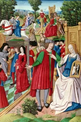 Louis XII conversing with Anne of Brittany, illustration from Remedes de lune et lautre Fortune by Petrarch, 1503