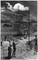 Natural gas lighting in Pennsylvania (USA), near Pittsburgh. Engraving in “La Nature. Revue des sciences et de ses applications aux arts et à l