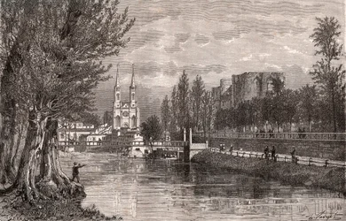 Niort - Deux-Sevres - engraving in La France illustree: geographie, histoire, administration statistique by V.A. Malt-Brown. 1884