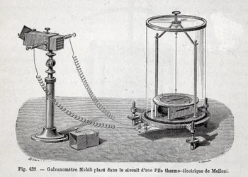 Nobili galvanometer placed in the circuit of a thermoelectric battery of Melloni - in 