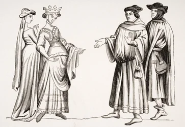 Noble Lady and Maid of Honour and Two Burgesses, After a Miniature in 