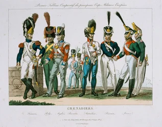 Northern European Grenadier Officer Uniforms, published by DEstampes, Paris, c.1815