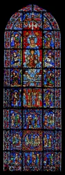 Notre Dame de la Belle Verriere; below are scenes of the Cana Marriage and Christ