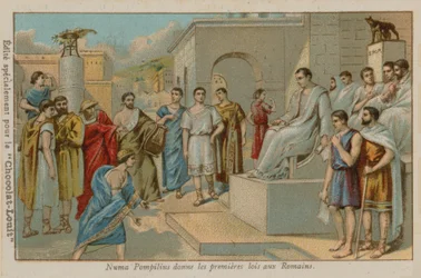 Numa Pompilius, second king of Rome, passing the first Roman laws