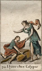 Odyssey of Homer: Odysseus discovered by Calypso the nymph on her island. From 