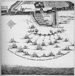 Order of the French ships for the attack on Algiers in 1683. Engraving in La Marine et les colonies: commerce