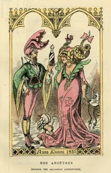 Our Ancestors, caricature after a watercolor of 1330. In Histoire de France Tintamarresque by Touchatout, Paris