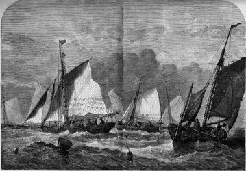 Oyster fishermen in Whitstable Bay, England
