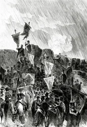 Pacifist Demonstration on the fortifications by Freemasons on 28 April, 1870 to demand the cessation of the bombardment of Paris, from Le Monde Illustré, 5 May, 1870