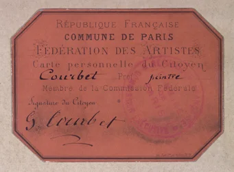 Personal Card issued by the Paris Federation of Artists during the Commune of Paris and belonging to Gustave Courbet, 1871