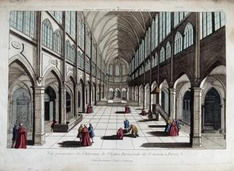 Perspective view of the interior of the church of Saint Severin in Paris - optical view