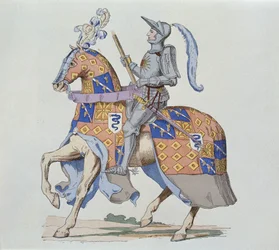 Pierre de Rohan, Sire de Gie, on horseback in 1475, engraved by Gautier
