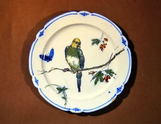 Plate Decorated with Bird, Butterfly and Blossom, Bourg-la-Reine Manufacture