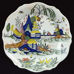 Polychrome Plate, Chinese Landscape of a Lake, Created in the Sinceny Atelier