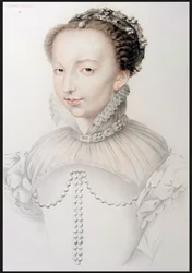 Portrait of Catherine de Medici, facsimile of a 16th century drawing appearing in Portraits of the Most Famous French Personalities of the 16th Century, by P.G. Niel, Paris, 1848
