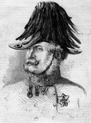 Portrait of Count Ferencz Gyulai (1797-1868), feld lieutenant general commanding the Austrian troops in the Lombard provinces. Engraving in 
