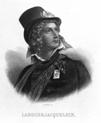 Portrait of Henri du Vergier, Count of La Rochejaquelein (or Verger de La Rochejacquelein) (1772-1794). It has on the chest the insignia of the vendors. - in Revolution francaise by Thiers. 19th century