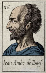 Portrait of Jean Antoine de Baif (1532-1589), French Poet Member of the Pleiade Movement. Engraving of the 19th Century
