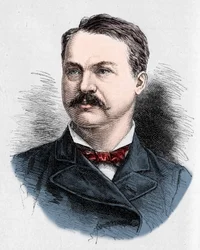 Portrait of Louis Honore Frechette (1839-1908), Canadian poet and playwright (engraving by Charles Georges in Le Monde Illustré)
