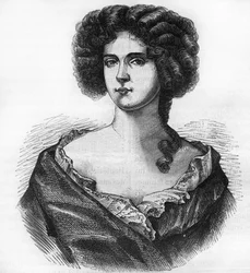 Portrait of Louise de Keroualle (1649-1734), Duchess of Portsmouth and mistress of Charles II (1630-1685). Engraving in 