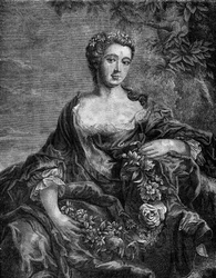 Portrait of Madame de Chateauroux, Marie-Anne de Mailly-Nesle (1717-1744), favorite of King Louis XV. Engraving in 