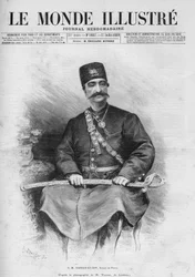 Portrait of Nasser Ed Din (1831-1896), Shah of Persia (Iran). Also called Nasseredin Shah, Nasserer-al-Din Shah Qajar, Nasser al-Din Shah Qajar, Nassiruddin Shah. One of the newspaper 