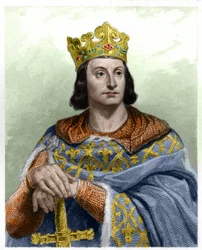 Portrait of Philip II, known as Philip Augustus (1165-1223), King of France - in “Histoire des Français” by Lavallée, engraving, undated.