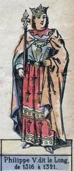Portrait of Philip V of France, known as Philippe le Long (1291-1322). Illustration late 19th century.