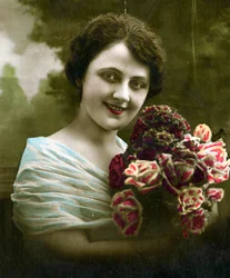 Portrait of a Woman Holding a Bunch of Flowers