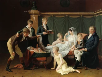 Portrait of the Marquis and Marquise de Cramayel and their seven Children in an Interior