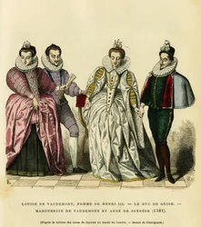 Portraits in 1581, of Louise de Vaudemont (1553-1601), Queen of France, wife of Henry III (1551-1589), of the third Duke of Guise, Henri I, known as the Balafre (1549-1588), of Marguerite of Lorraine (1564-1625) daughter of the Count of Vaudemont