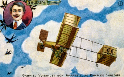 Postcard Celebrating French Pioneer Aviator Gabriel Voisin, Early 1900s (Chromolitho)