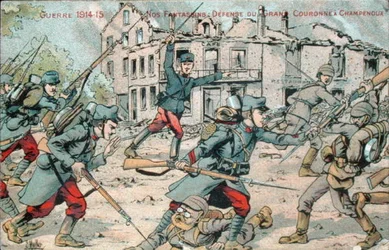 Postcard depicting the French Infantry Defending Champenoux