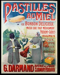 Poster advertising Pastilles au Miel, honey lozenges, made by G. Darmand