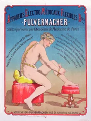 Poster advertising an Electro-Medical body massage and stimulation machine Pulvermacher, 1884