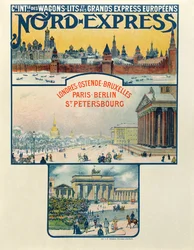Poster advertising the Compagnie des Wagons-Lits et des Grands Express Europeens, London to St Petersburg, early 20th century