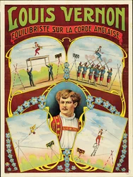 Poster advertising tightrope walking performances by Louis Vernon