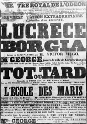 Poster for the performance of Lucretia Borgia at the Odeon, 1843