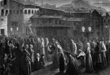 Procession of the Penitents de Confalais, Religious Jam of the South of France at Puy en Velay, Haute Loire
