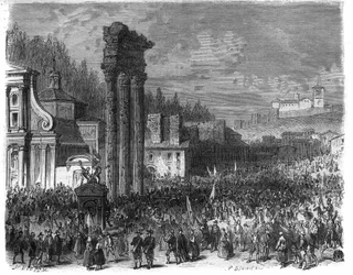 Proclamation of the Roman Republic in 1798. Engraving in 
