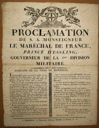 Proclamation to the inhabitants of the city of Marseille, dated March 9