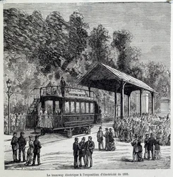 Progress in transport: the electric tramway exhibited electricity in 1881