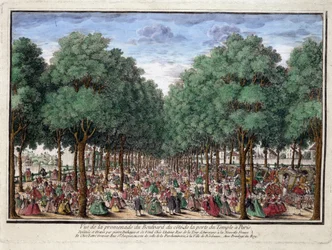 Promenade du boulevard, Porte du Temple in Paris - engraving