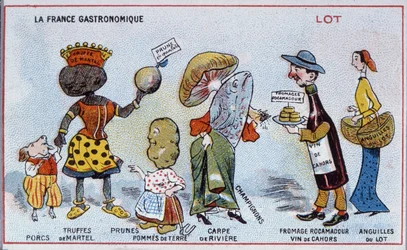 Promotional and Educational Card Depicting Food Specialities of the Lot Region, c.1910