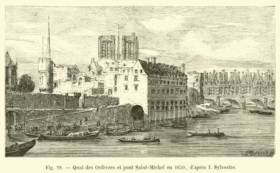 Quai des Orfèvres and Saint-Michel Bridge in 1650, after I Sylvestre