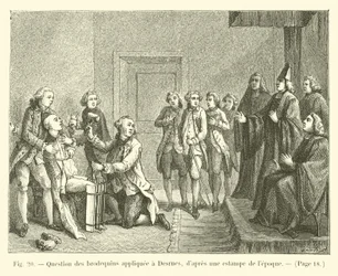 Question of the boots applied to Desrues, after a print of the time