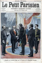 Reception of President Paul Kruger, President of the Transvaal Republic by the President of the French Republic Emile Loubet at the Palais de L
