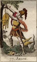 Representation of Jason, recovering the Golden Fleece after triumphing over the sleeping dragon. From “Mythology of Youth” by Pierre Blanchard 1803.