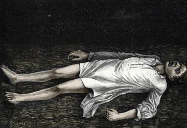 Representation of the attitude of a man during an attack of great evil epileptic crisis